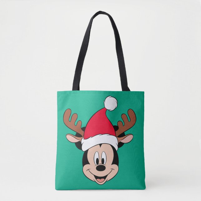 Mickey Mouse | Reindeer Ears & Santa Hat Tote Bag (Front)