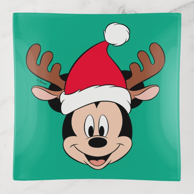 Mickey Mouse | Reindeer Ears & Santa Hat Trinket Tray (Front)