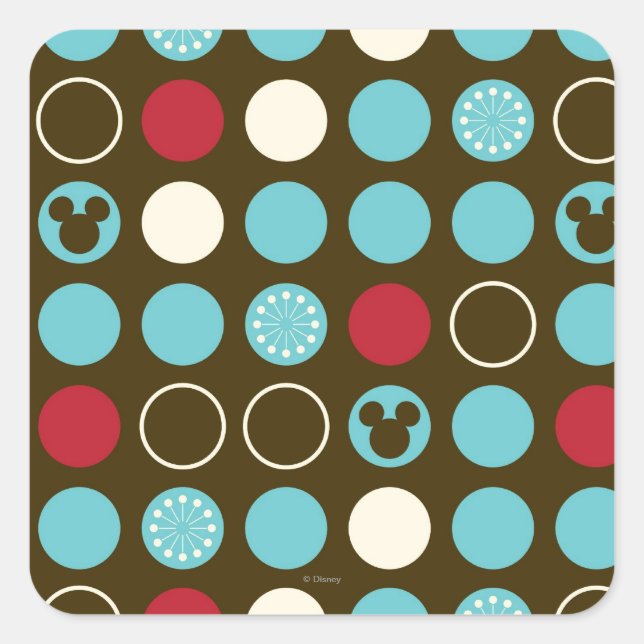 Mickey Mouse | Retro Polka Dot Pattern Square Sticker (Front)