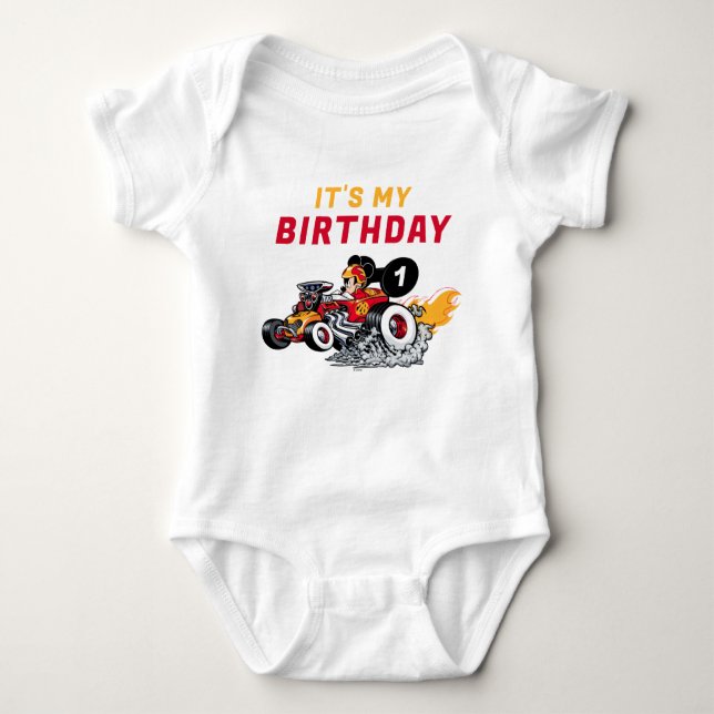 Mickey Mouse Roadster Racers Birthday Baby Bodysuit (Front)