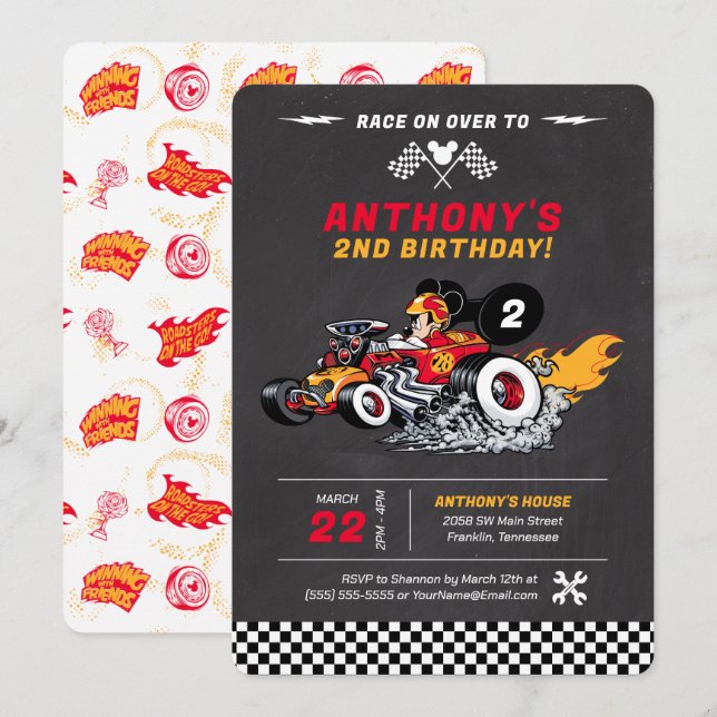Mickey Mouse Roadster Racers Birthday Invitation (Front/Back)