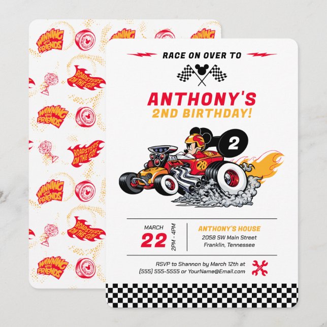 Mickey Mouse Roadster Racers Birthday Invitation (Front/Back)