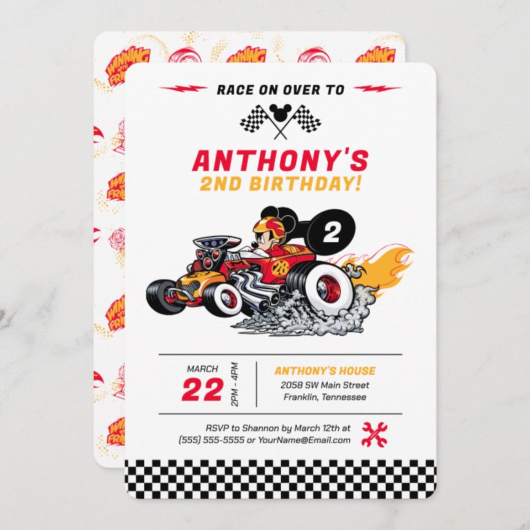 Mickey Mouse Roadster Racers Birthday Invitation