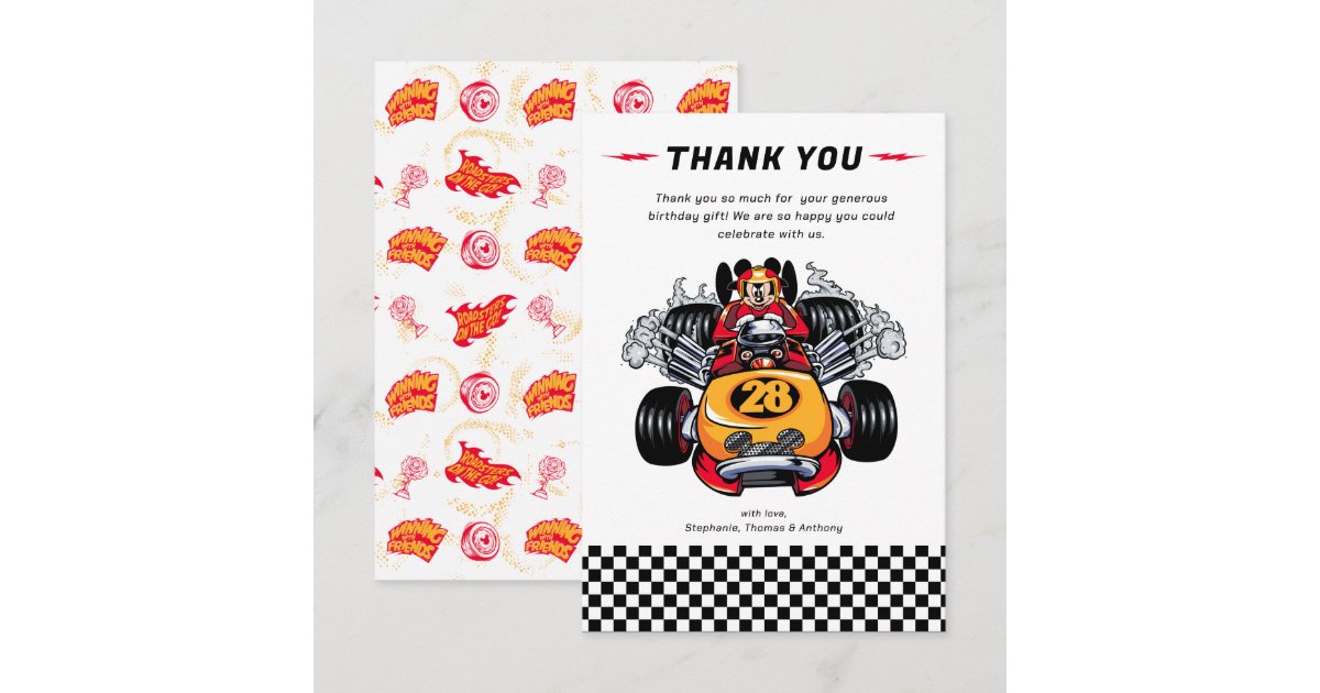 Mickey Mouse Roadster Racers Birthday Thank You | Zazzle