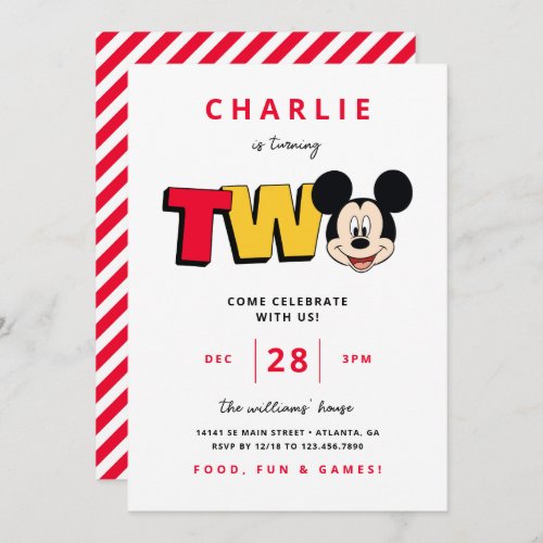 Mickey Mouse Second Birthday  Invitation