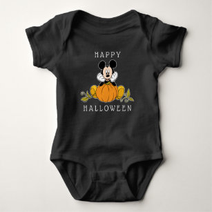 Mickey Mouse Sitting on Pumpkin Baby Bodysuit