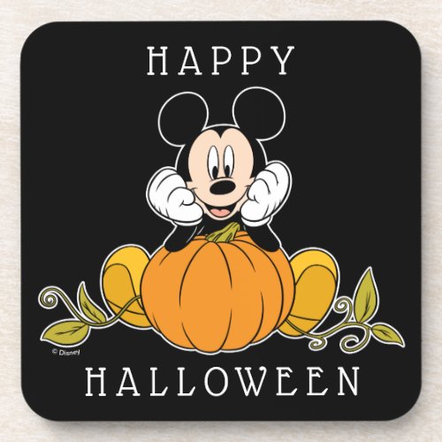 Mickey Mouse Sitting on Pumpkin Beverage Coaster
