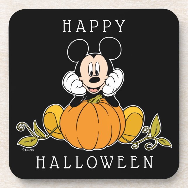 Mickey Mouse Sitting on Pumpkin Beverage Coaster (Front)