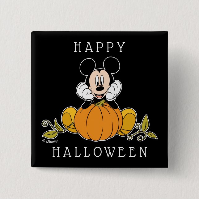 Mickey Mouse Sitting on Pumpkin Button (Front)