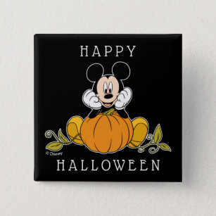 Mickey Mouse Sitting on Pumpkin Button
