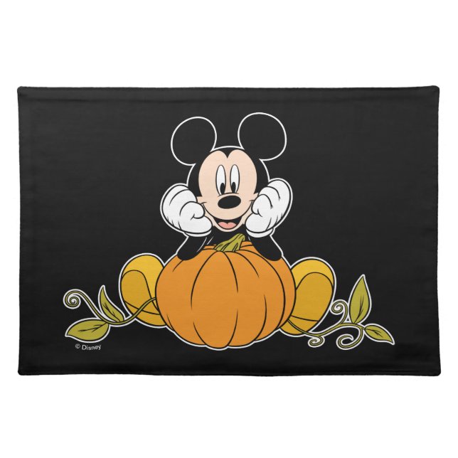 Mickey Mouse Sitting on Pumpkin Cloth Placemat (Front)