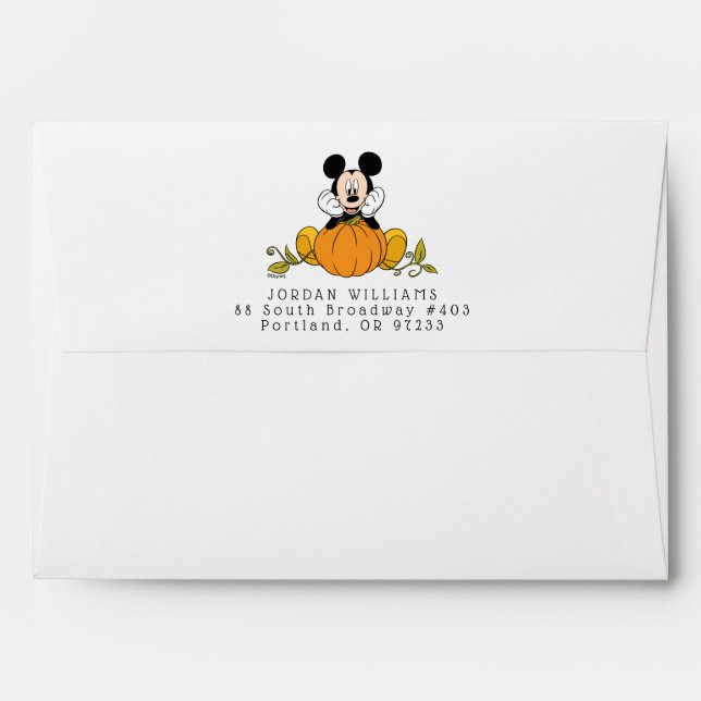 Mickey Mouse Sitting on Pumpkin Envelope (Back (Top Flap))