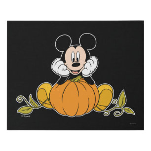 Mickey Mouse Sitting on Pumpkin Faux Canvas Print