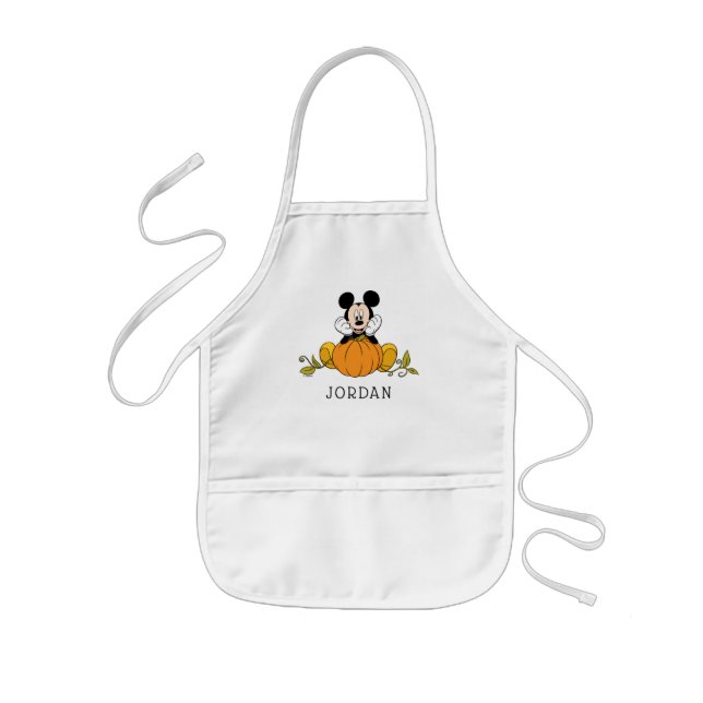Mickey Mouse Sitting on Pumpkin Kids' Apron (Front)