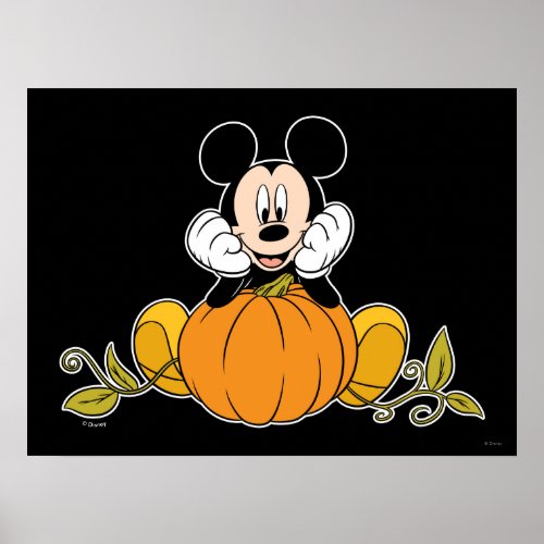 Mickey Mouse Sitting on Pumpkin Poster