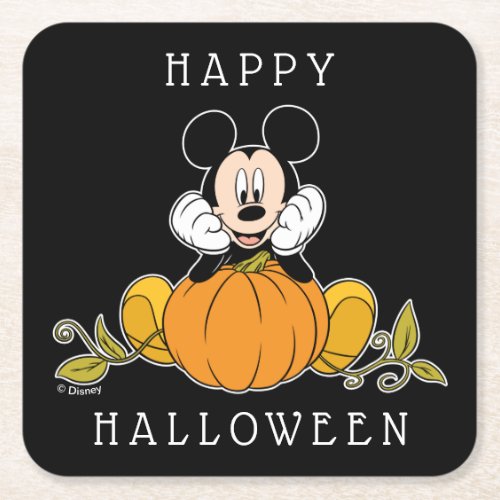 Mickey Mouse Sitting on Pumpkin Square Paper Coaster