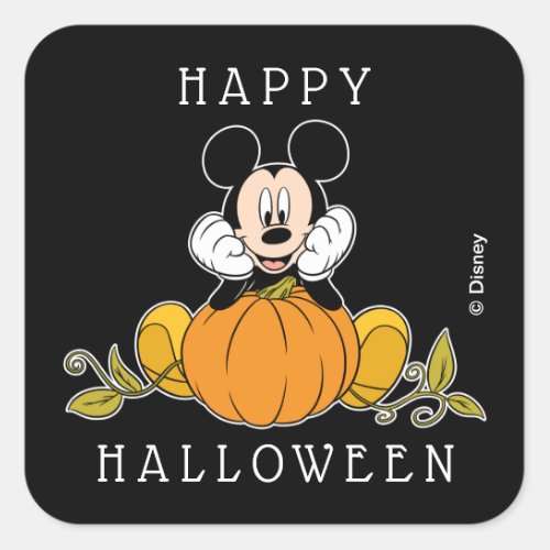 Mickey Mouse Sitting on Pumpkin Square Sticker