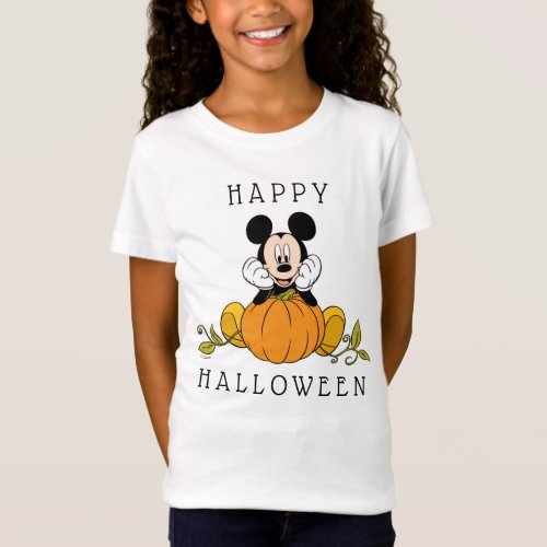 Mickey Mouse Sitting on Pumpkin T_Shirt