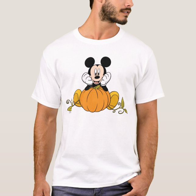 Mickey Mouse Sitting on Pumpkin T-Shirt (Front)