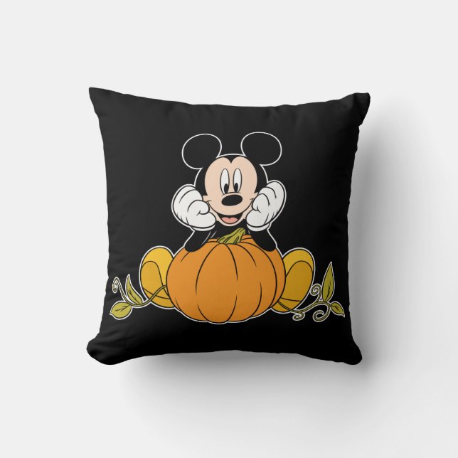 Mickey Mouse Sitting on Pumpkin Throw Pillow (Front)