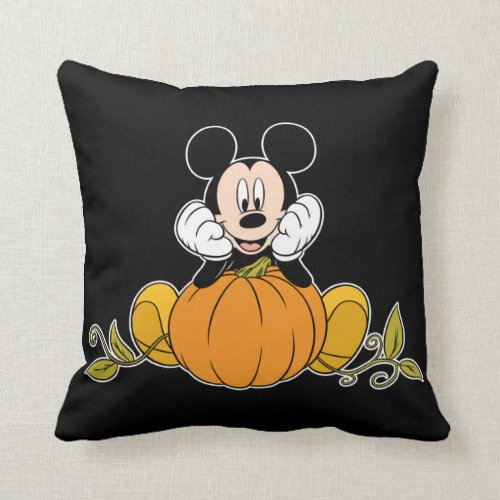Mickey Mouse Sitting on Pumpkin Throw Pillow