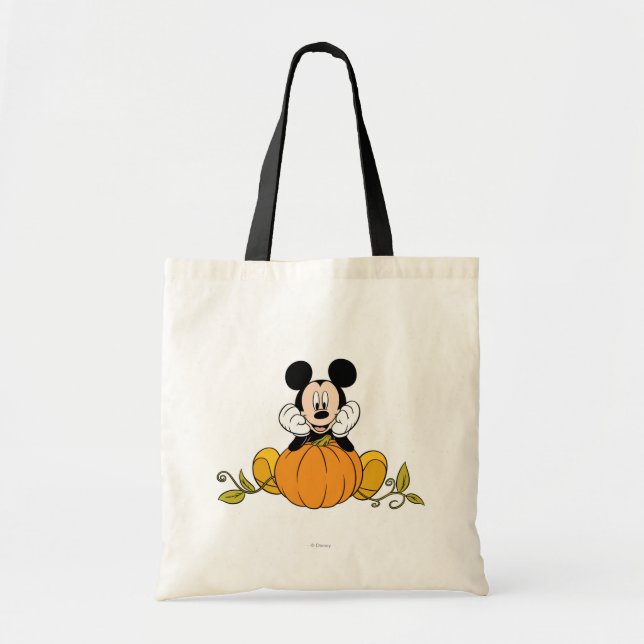 Mickey Mouse Sitting on Pumpkin Tote Bag (Front)