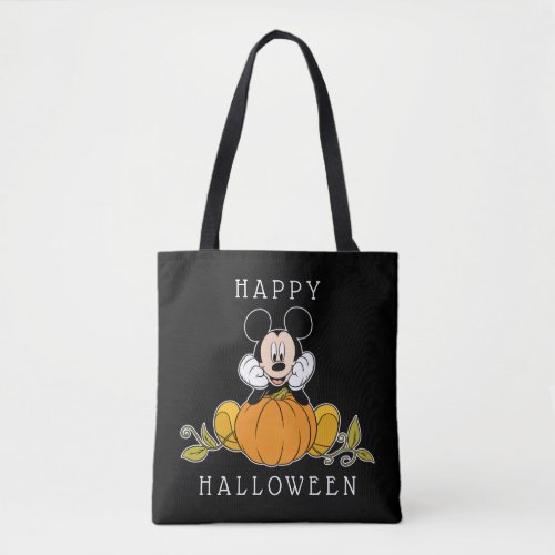 Mickey Mouse Sitting on Pumpkin Tote Bag