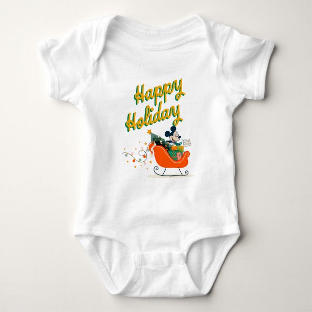 Mickey Mouse Sleigh Ride | Happy Holiday Baby Bodysuit (Front)