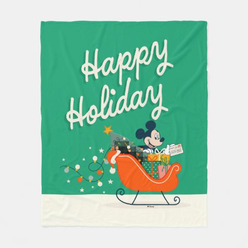 Mickey Mouse Sleigh Ride  Happy Holiday Fleece Blanket