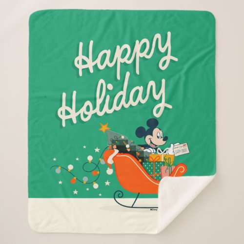 Mickey Mouse Sleigh Ride  Happy Holiday Sherpa Blanket