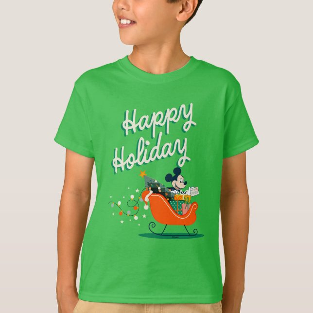 Mickey Mouse Sleigh Ride | Happy Holiday T-Shirt (Front)