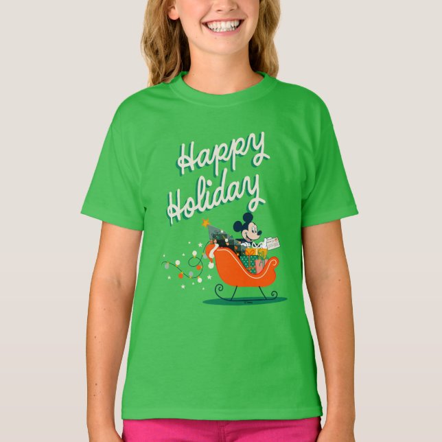 Mickey Mouse Sleigh Ride | Happy Holiday T-Shirt (Front)