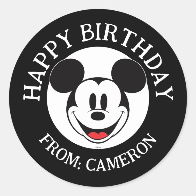 Mickey Mouse Smiling | Happy Birthday Classic Round Sticker (Front)
