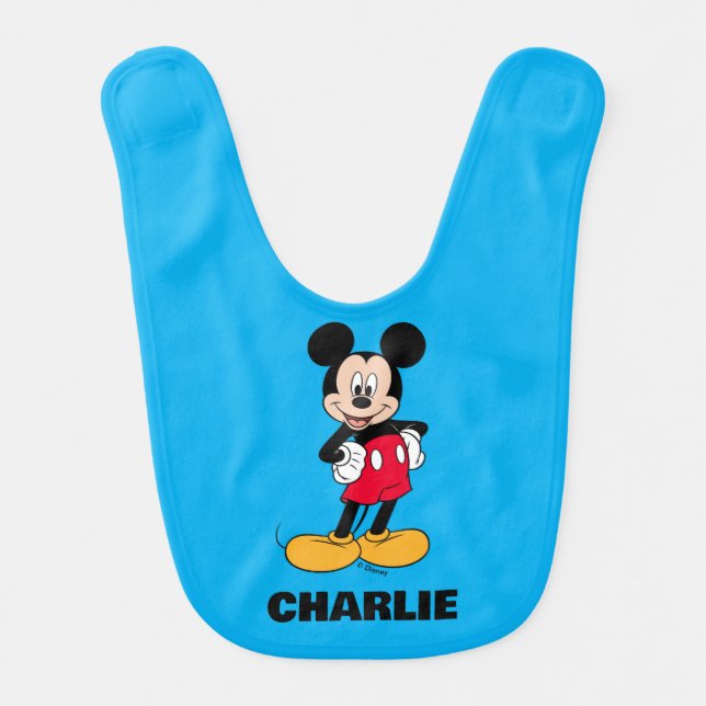 Mickey Mouse Smiling Pose Baby Bib (Front)