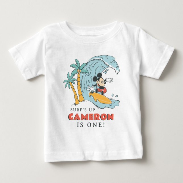 Mickey Mouse Surf's Up 1st Birthday Baby T-Shirt (Front)