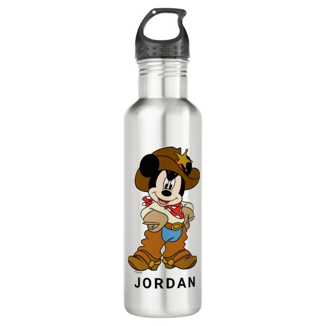 Mickey Mouse the Cowboy Stainless Steel Water Bottle (Front)
