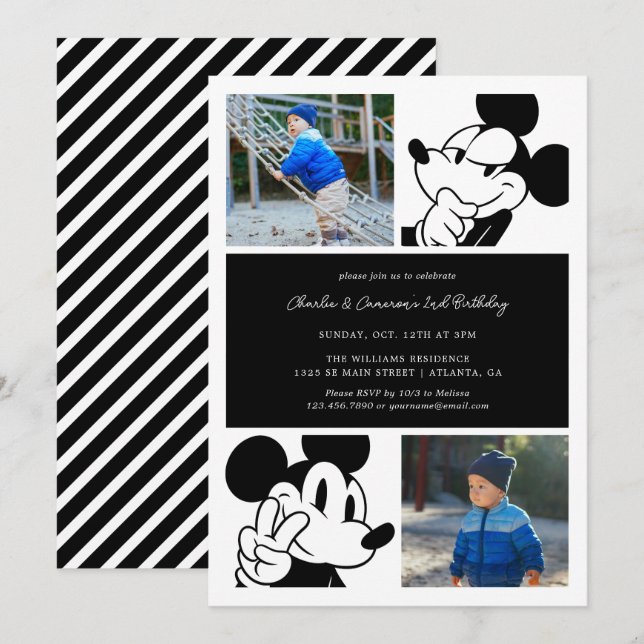 Mickey Mouse Twin Boy's Birthday Invitation (Front/Back)