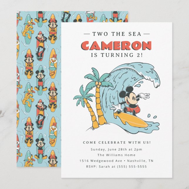 Mickey Mouse | Two the Sea Summer Birthday Invitation (Front/Back)