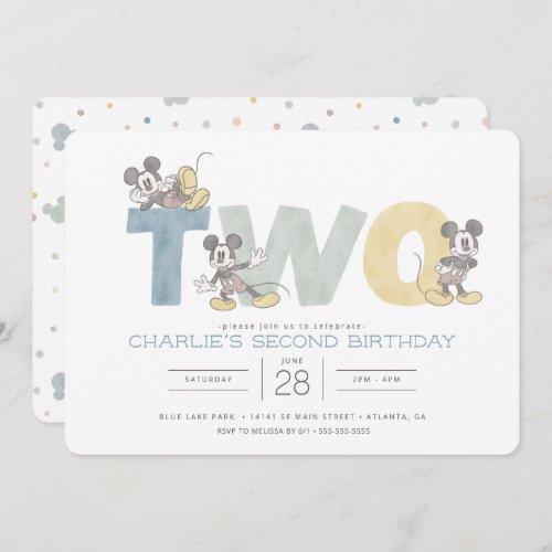 Mickey Mouse Watercolor 2nd Birthday Invitation