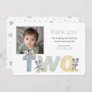 Mickey Mouse Watercolor 2nd Birthday Thank You Card