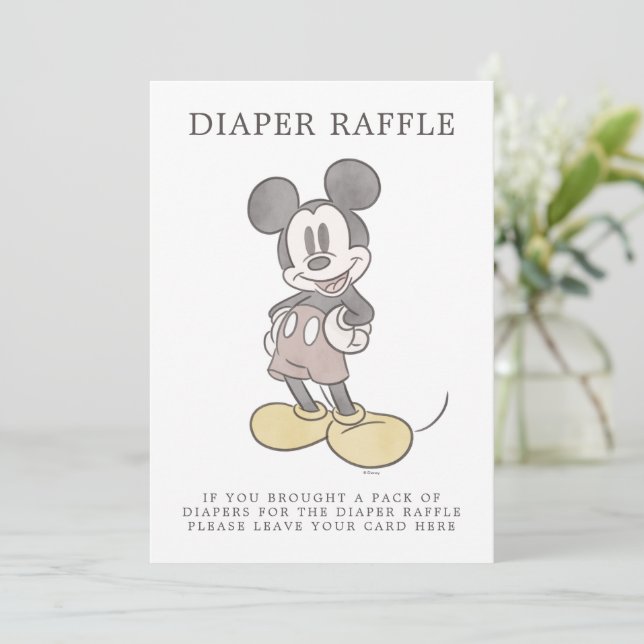 Mickey Mouse Watercolor Baby Shower Diaper Raffle Invitation (Standing Front)