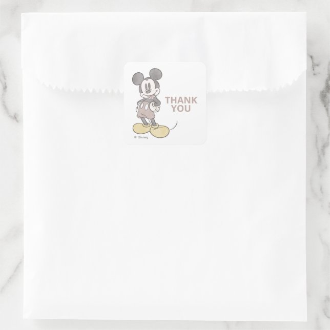Mickey Mouse Watercolor Birthday Thank You Square Sticker (Bag)