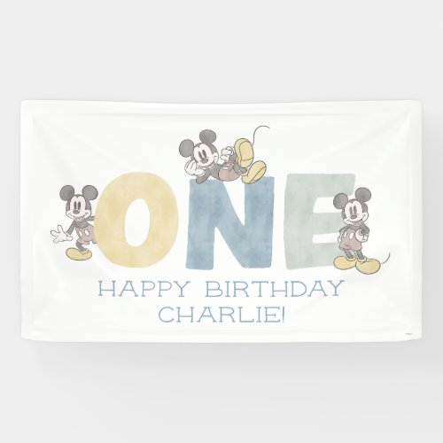 Mickey Mouse Watercolor First Birthday Banner
