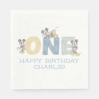 Mickey Mouse Watercolor First Birthday Napkins
