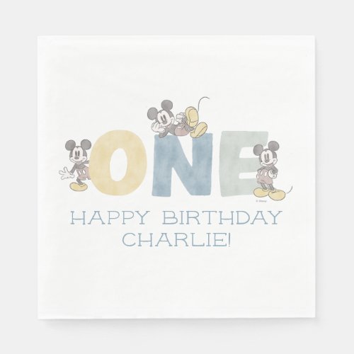 Mickey Mouse Watercolor First Birthday Napkins