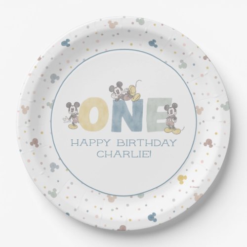 Mickey Mouse Watercolor First Birthday Paper Plates