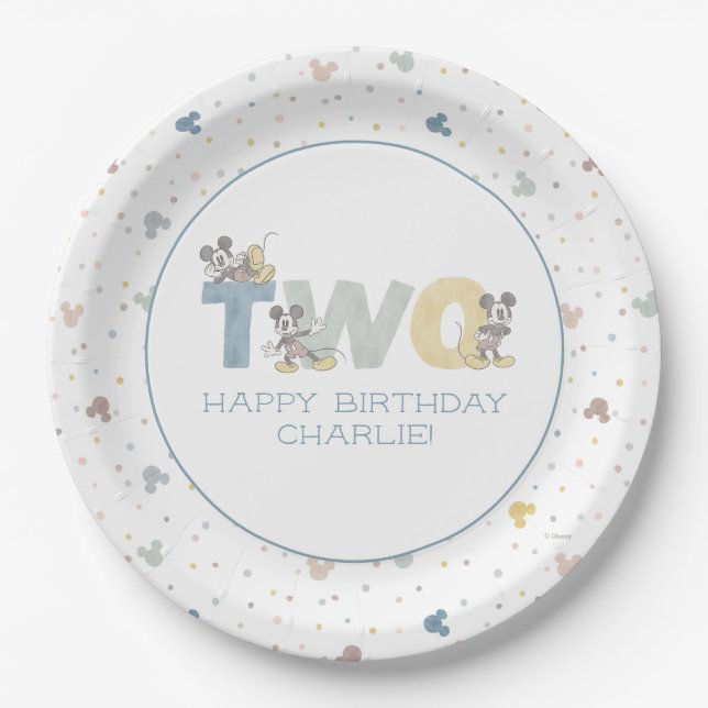 Mickey Mouse Watercolor Second Birthday Paper Plates (Front)