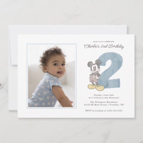 Mickey Mouse Watercolor Second Birthday _ Photo Invitation