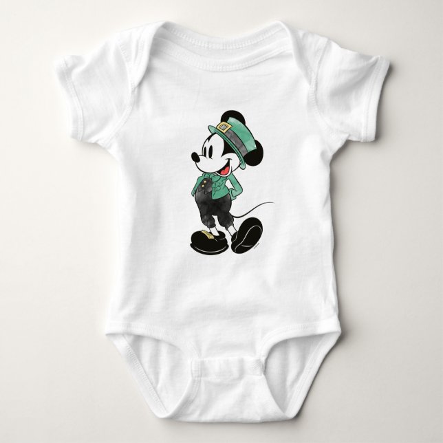 Mickey Mouse | Watercolor St. Patrick's Day Baby Bodysuit (Front)