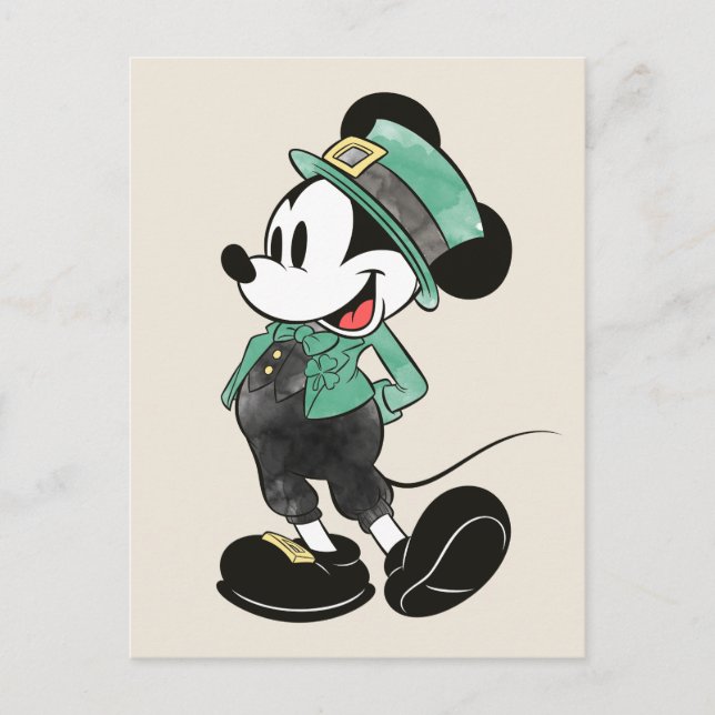 Mickey Mouse | Watercolor St. Patrick's Day Postcard (Front)
